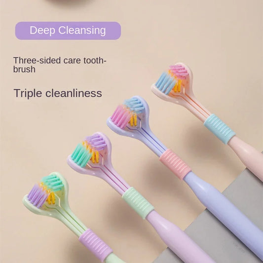 🟡 3 Unidades de Cepillo de dientes de seguridad para el cuidado bucal niños, adultos y mascotas, limpiador de salud bucal, pelo suave de tres lados, cerdas suaves ultrafinas para adultos