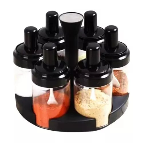 Set Especieros Condimentero Acrílico Con Base Giratoria x6