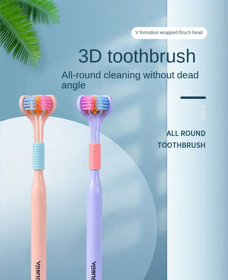 🟡 3 Unidades de Cepillo de dientes de seguridad para el cuidado bucal niños, adultos y mascotas, limpiador de salud bucal, pelo suave de tres lados, cerdas suaves ultrafinas para adultos