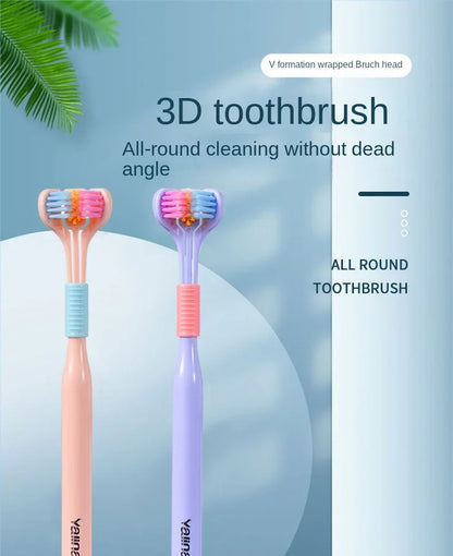 🟡 3 Unidades de Cepillo de dientes de seguridad para el cuidado bucal niños, adultos y mascotas, limpiador de salud bucal, pelo suave de tres lados, cerdas suaves ultrafinas para adultos