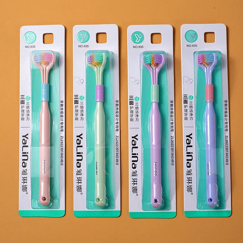 🟡 3 Unidades de Cepillo de dientes de seguridad para el cuidado bucal niños, adultos y mascotas, limpiador de salud bucal, pelo suave de tres lados, cerdas suaves ultrafinas para adultos
