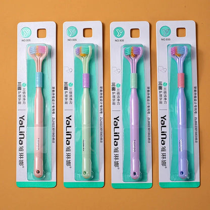 🟡 3 Unidades de Cepillo de dientes de seguridad para el cuidado bucal niños, adultos y mascotas, limpiador de salud bucal, pelo suave de tres lados, cerdas suaves ultrafinas para adultos