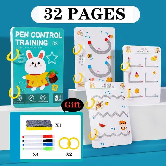 🟡 Libro de trabajo de rastreo mágico, libro de entrenamiento de Control, cuaderno de práctica mágica reutilizable, papelería educativa de dibujo para niños y niñas