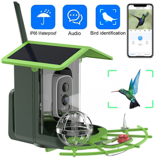 🟡 Cámara alimentadora de pájaros 4MP 2K HD captura de vídeo para pájaros WiFi batería de cámara alimentada por energía Solar con Panel Solar, alertas instantáneas, observación de aves visitantes silvestres