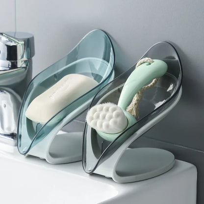 🟡 Caja jabonera con ventosa para baño, soporte para jabón de ducha con drenaje, estante portátil para jabón de lavandería con forma de hoja, bandeja para lavabo