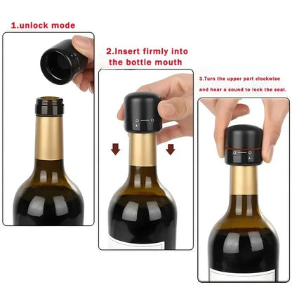 🟡 Tapón de botella con bloqueo giratorio, tapón de sellado de vino espumoso, herramienta de barra de corcho para vino tinto para el hogar