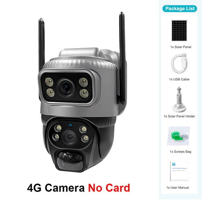 🟡 Cámara V380 de doble lente 4G, PIR Solar, detección humana, visión nocturna, vídeo de seguridad impermeable, cámara IP, Monitor CCTV con batería de 8MP 4K y ranura SIM 4G