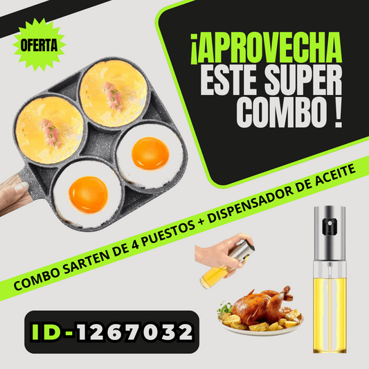 Combo Sartén 4 puestos + Spray para Aceite