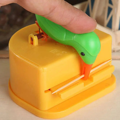 🟡 Contenedor de palillos de dientes con forma de pájaro, dispensador automático de palillos de dientes, soporte para palillos de dientes, decoración del hogar, accesorios de mesa, cocina y restaurante