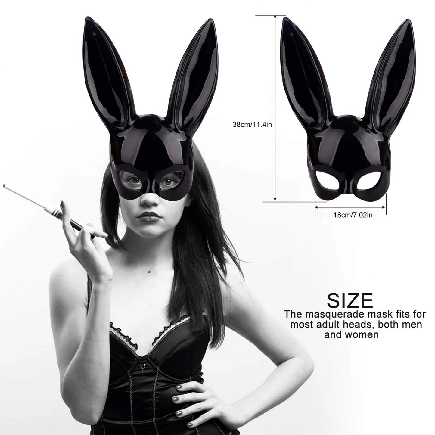Máscara Conejo Negro Mujer Sexy Media Cara Halloween Accesorio Disfraz
