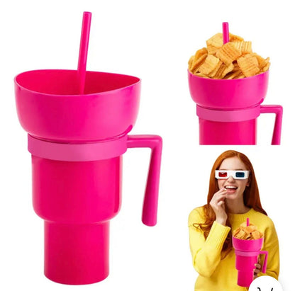 Vaso de estadio, bebida de palomitas de maíz, taza de Cola 2 en 1, tazón de aperitivos portátil contra salpicaduras, tazón de almacenamiento de pollo con asa