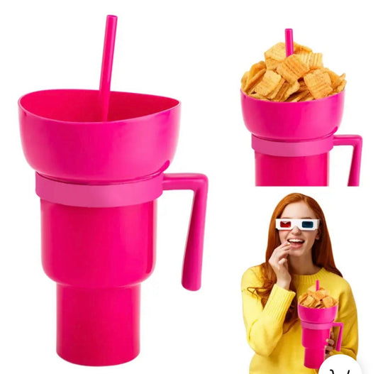 Vaso de estadio, bebida de palomitas de maíz, taza de Cola 2 en 1, tazón de aperitivos portátil contra salpicaduras, tazón de almacenamiento de pollo con asa