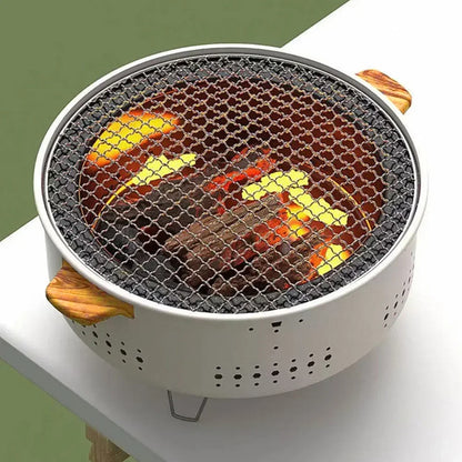🟡 Parrilla de barbacoa portátil, estufa de carbón coreana, estufa de barbacoa dividida de acero inoxidable, estante de barbacoa redondo antiadherente para acampar al aire libre