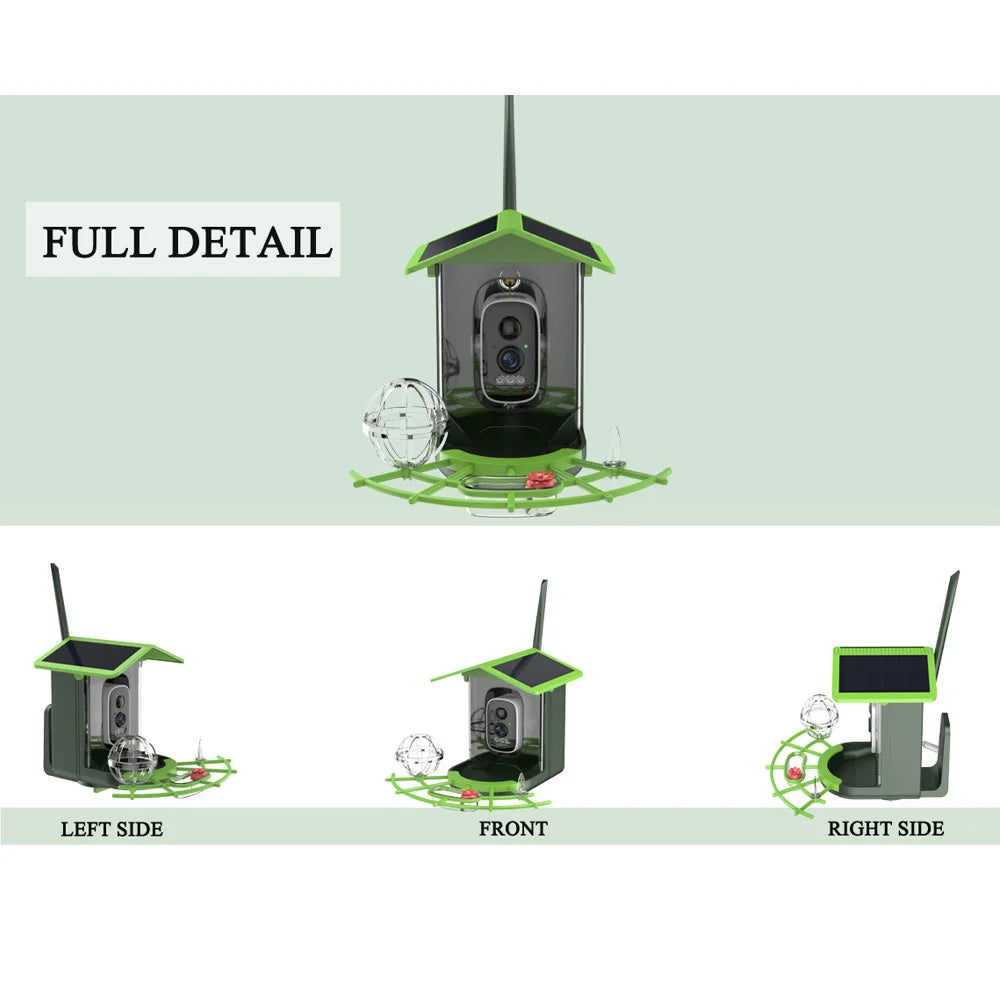 🟡 Cámara alimentadora de pájaros 4MP 2K HD captura de vídeo para pájaros WiFi batería de cámara alimentada por energía Solar con Panel Solar, alertas instantáneas, observación de aves visitantes silvestres