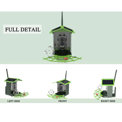🟡 Cámara alimentadora de pájaros 4MP 2K HD captura de vídeo para pájaros WiFi batería de cámara alimentada por energía Solar con Panel Solar, alertas instantáneas, observación de aves visitantes silvestres