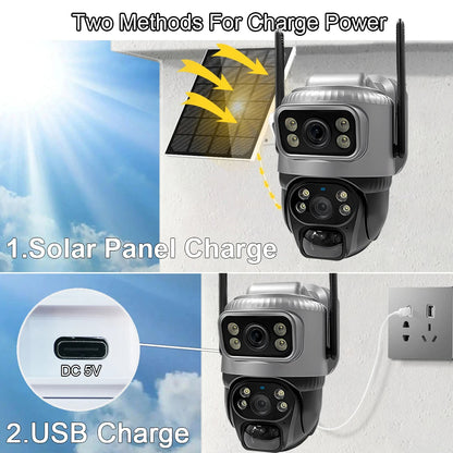 🟡 Cámara V380 de doble lente 4G, PIR Solar, detección humana, visión nocturna, vídeo de seguridad impermeable, cámara IP, Monitor CCTV con batería de 8MP 4K y ranura SIM 4G