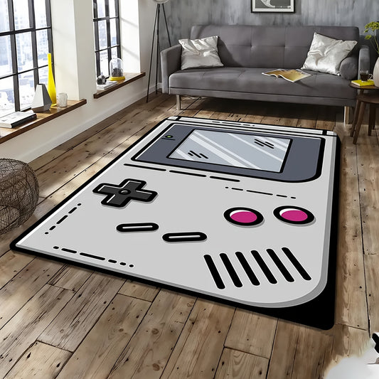 🟡1pc Alfombra de área suave antideslizante con diseño de consola de juegos retro, 480 g Kilogramo cuadrado, 1 cm de grosor, poliéster hecho a máquina, solo lavado a mano, alfombra rectangular para sala de estar, decoración de cocina