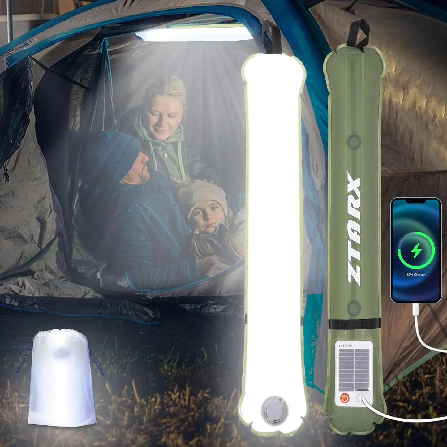 🟡 Luz LED inflable Solar, linterna magnética impermeable, iluminación portátil Flexible y ligera para acampar al aire libre o interiores