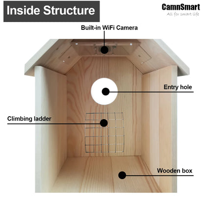 🟡 Nido de jaula para pájaros inteligente con cámara WIFI, soporte inalámbrico para exteriores, grabación, detección de movimiento, casa de madera Natural para loro mascota o pájaros silvestres visitantes