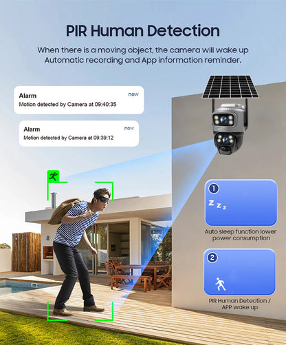 🟡 Cámara V380 de doble lente 4G, PIR Solar, detección humana, visión nocturna, vídeo de seguridad impermeable, cámara IP, Monitor CCTV con batería de 8MP 4K y ranura SIM 4G