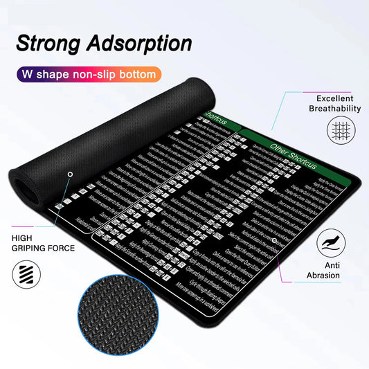 🟡 Alfombrilla Pad Mouse  con atajos de excel word y power point, alfombrilla grande extendida para escritorio de ordenador de oficina, alfombrilla grande para teclado con borde cosido, Base antideslizante