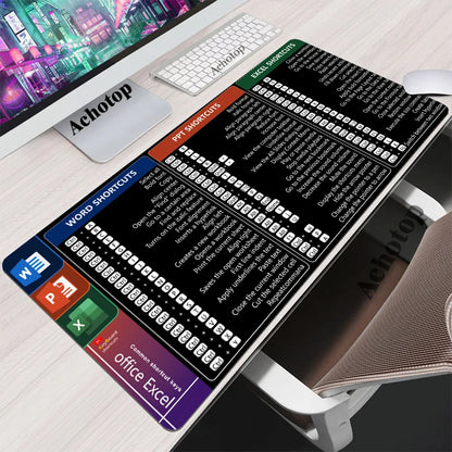 🟡 Alfombrilla Pad Mouse  con atajos de excel word y power point, alfombrilla grande extendida para escritorio de ordenador de oficina, alfombrilla grande para teclado con borde cosido, Base antideslizante
