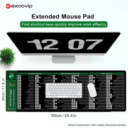 🟡 Alfombrilla Pad Mouse  con atajos de excel word y power point, alfombrilla grande extendida para escritorio de ordenador de oficina, alfombrilla grande para teclado con borde cosido, Base antideslizante