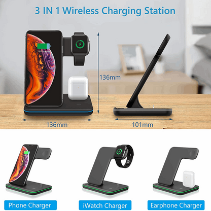 Base Cargador Inalámbrico Para iPhone Iwatch AirPods 3 En 1