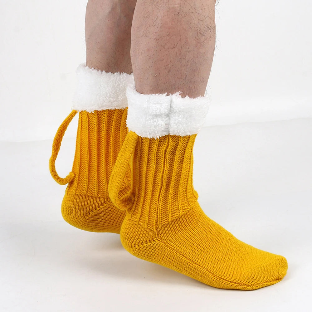 🟡 Calcetines de lana tejidos con forma de cerveza, medias cubiertas para hombre o mujer, calcetines de suelo diseño especials y cálidos de talla diseño especial, regalos divertidos