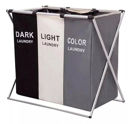 Cesto Triple Plegable Para Ropa Sucia  Negro  Blanco  Color