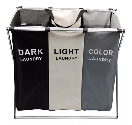 Cesto Triple Plegable Para Ropa Sucia  Negro  Blanco  Color