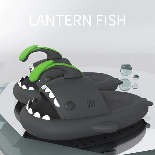 🟡 Chanclas de tiburón de suela gruesa de 4cm para mujeres y hombres, toboganes de playa para interiores, lindas sandalias de calle de verano para parejas con linterna brillante nocturna