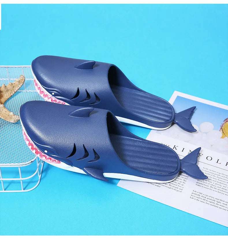 Chanclas de dibujos animados Unisex, sandalias de playa antideslizantes para exteriores tiburón