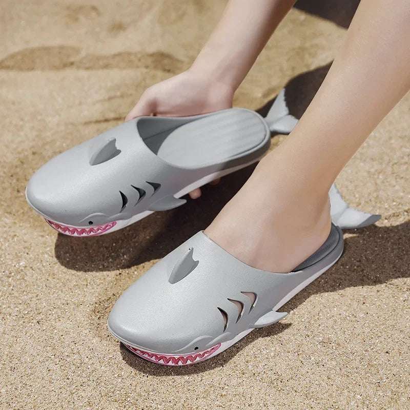 Chanclas de dibujos animados Unisex, sandalias de playa antideslizantes para exteriores tiburón
