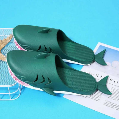 Chanclas de dibujos animados Unisex, sandalias de playa antideslizantes para exteriores tiburón