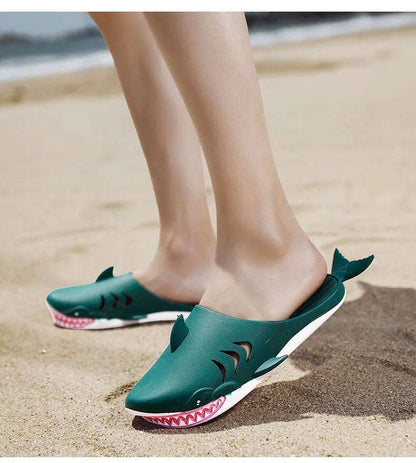 Chanclas de dibujos animados Unisex, sandalias de playa antideslizantes para exteriores tiburón