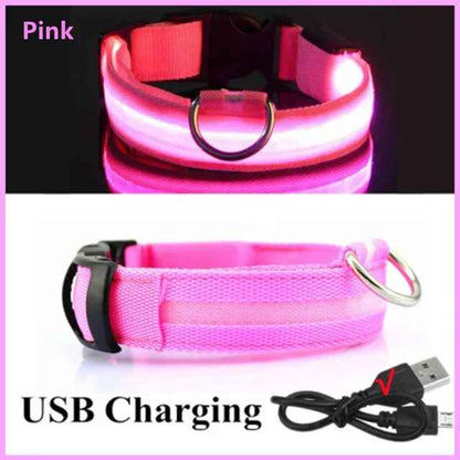 🟡 Collar para perro de nailon LED de seguridad nocturna intermitente que brilla en la oscuridad correa para perro mascota accesorios fluorescentes luminosos para perros
