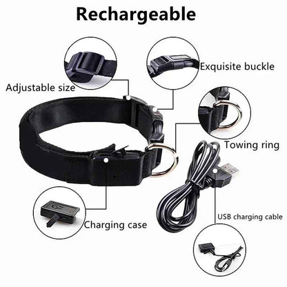 🟡 Collar para perro de nailon LED de seguridad nocturna intermitente que brilla en la oscuridad correa para perro mascota accesorios fluorescentes luminosos para perros