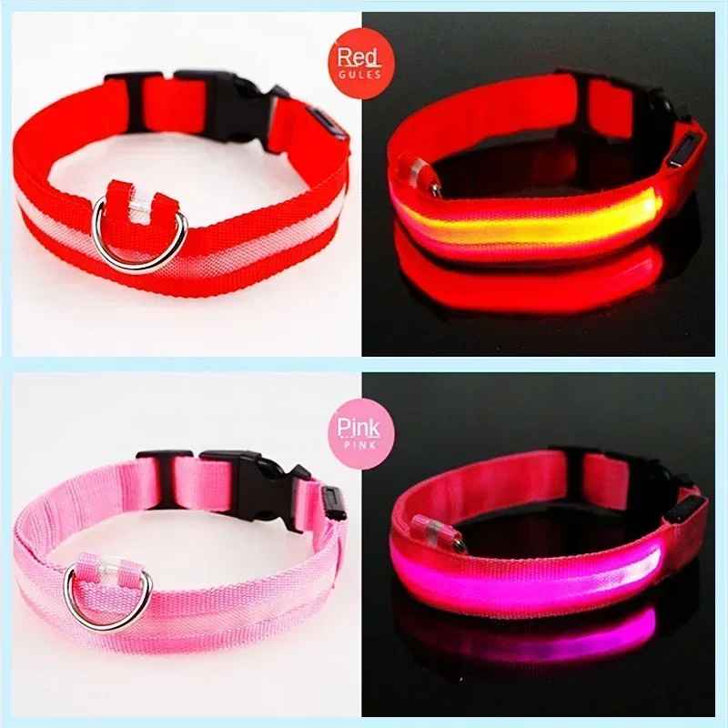 🟡 Collar para perro de nailon LED de seguridad nocturna intermitente que brilla en la oscuridad correa para perro mascota accesorios fluorescentes luminosos para perros