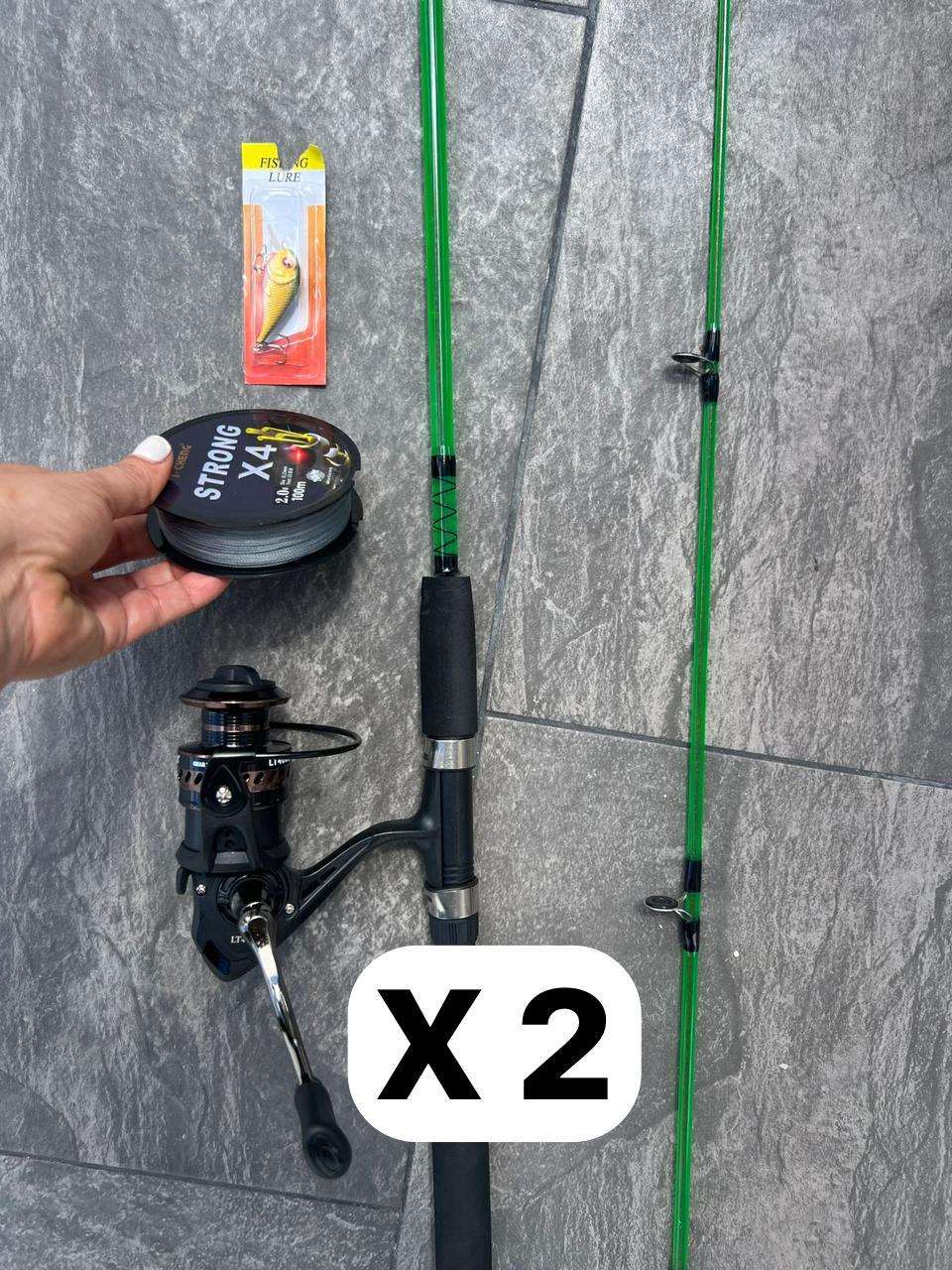 Combo por 2 Cañas fibra de vidrio 2 Carreteles 4000 Sedal Rapala y una Caja de Anzuelos por 100