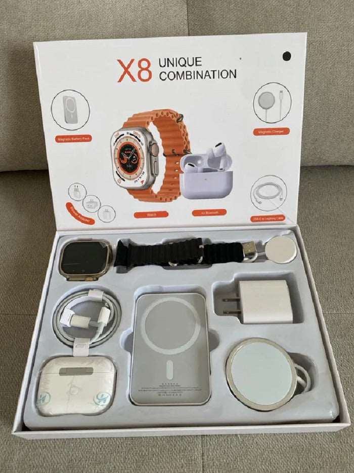 Combo Reloj X8 Ultra + Audífonos + Batería Power Bank + 5 Accesorios   Set 8 en 1