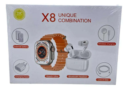 Combo Reloj X8 Ultra + Audífonos + Batería Power Bank + 5 Accesorios   Set 8 en 1