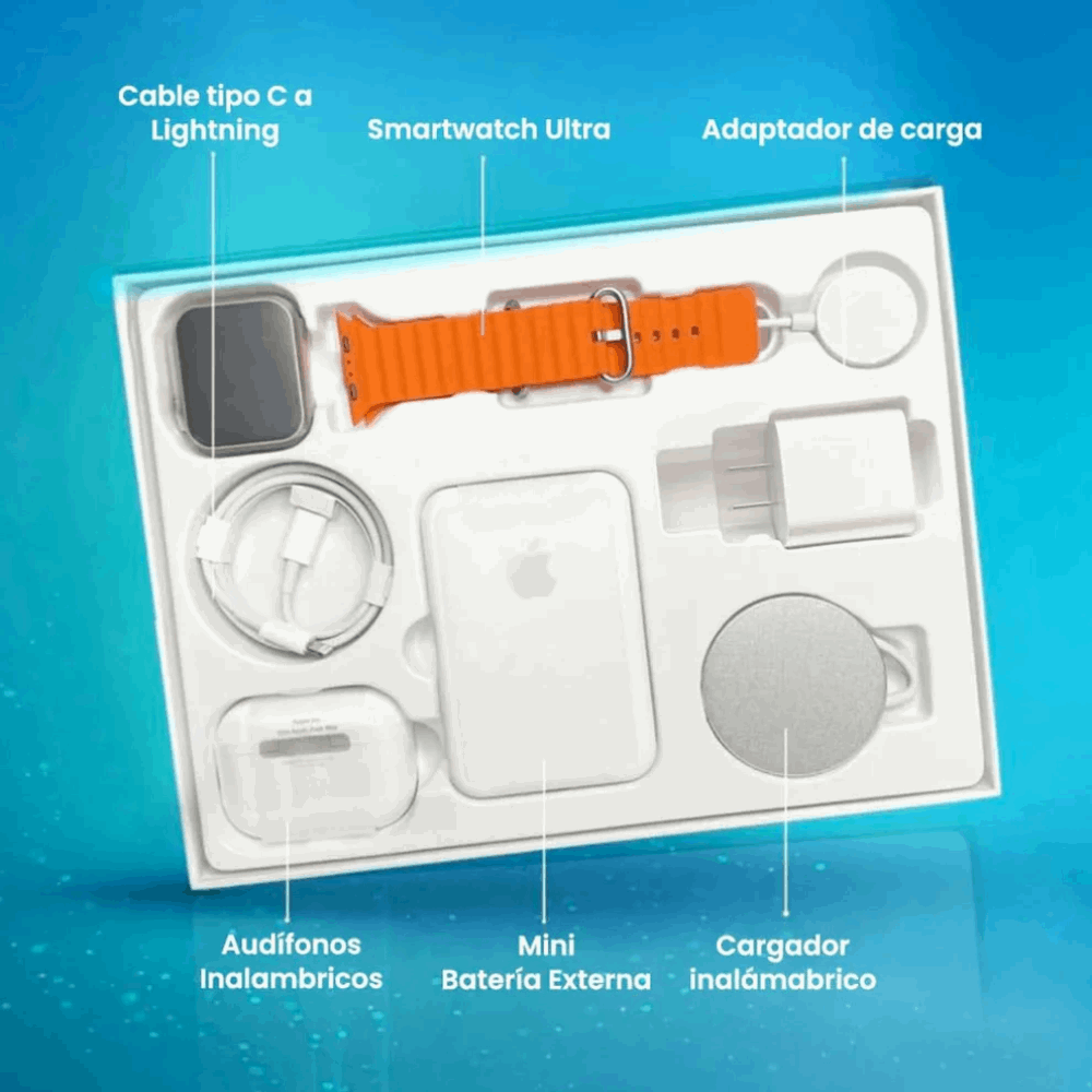 Combo Reloj X8 Ultra + Audífonos + Batería Power Bank + 5 Accesorios   Set 8 en 1