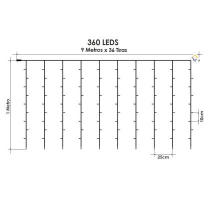 Cortina Luz Led 9mtsx1mt 360 Luces Navidad