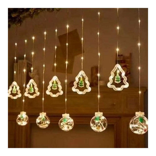Cortina Luz Led Bola Y Árbol De Navidad
