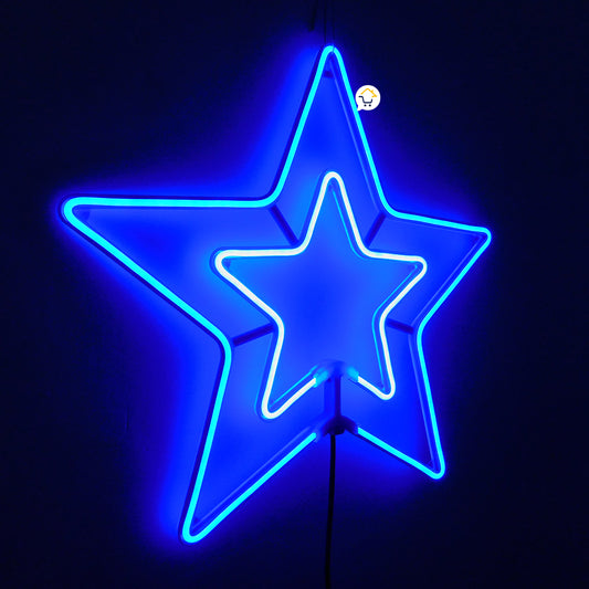 Estrella Luz Neón 5 Puntas Ventana Puerta Navidad Azul