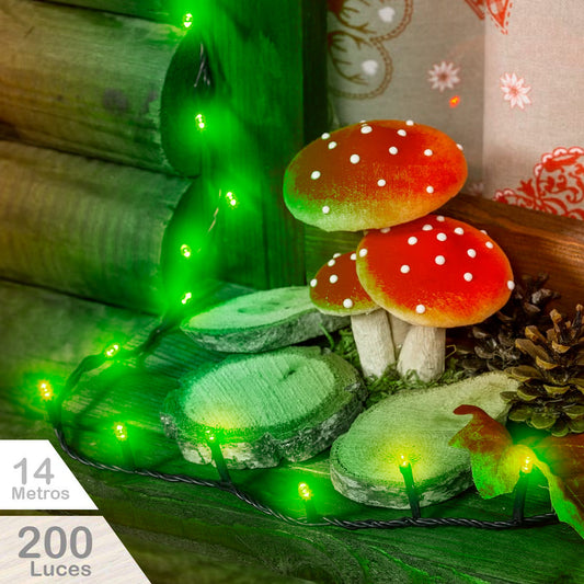 Extensión Luz LED Lineal 14mts Cable Verde 200 Luces Verde