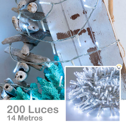Extensión Luz LED Lineal 200 Luces 14m Cable Transparente Navidad