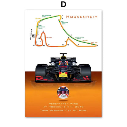 🟡 Fórmula 1 Race Track F1 Car Racing Helmet arte de pared, pintura en lienzo, carteles nórdicos e impresiones, imágenes de pared para decoración de sala de estar y habitación