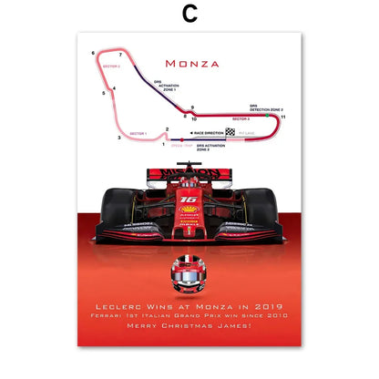 🟡 Fórmula 1 Race Track F1 Car Racing Helmet arte de pared, pintura en lienzo, carteles nórdicos e impresiones, imágenes de pared para decoración de sala de estar y habitación